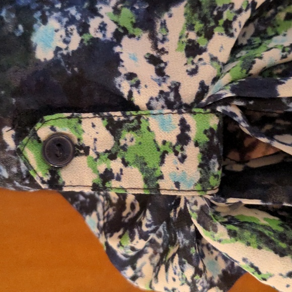 Calvin Klein Sheer Impressionist Blouse Blue Green S 🔥Host Pick  1-2-25🔥 - Picture 4 of 12